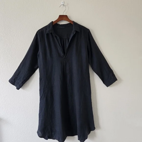 CP Shades Lara Black Midi Shirt Dress Lagenlook Boho Relaxed Size Medium - Picture 5 of 15